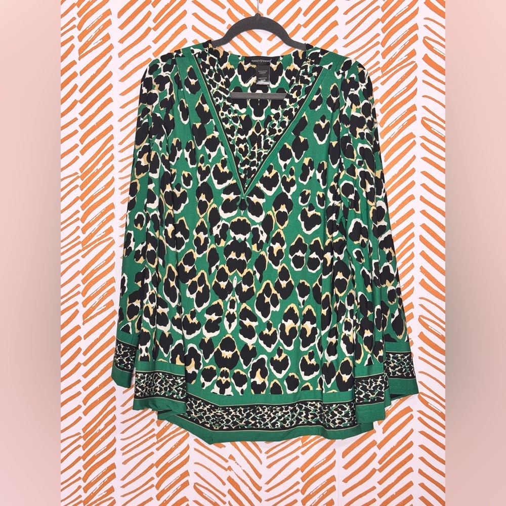 Ashley Stewart Green Animal Print Blouse